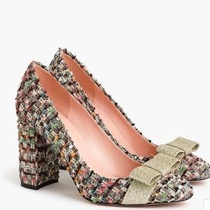 J. Crew collection Tweed Pumps with Gold bow